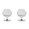 Manhattan Comfort Caisson Faux Leather Swivel Accent Chair in White and Polished Chrome (Set of 2) 2-AC028-WH